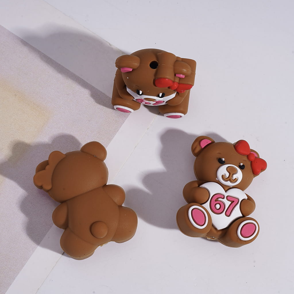 3D Animal Gnome Heart Shape Silicone Focal Beads with Number 67