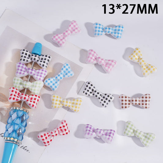 Bowtie with Checkered Patterns, Acrylic Beads 13*27MM Random Mix