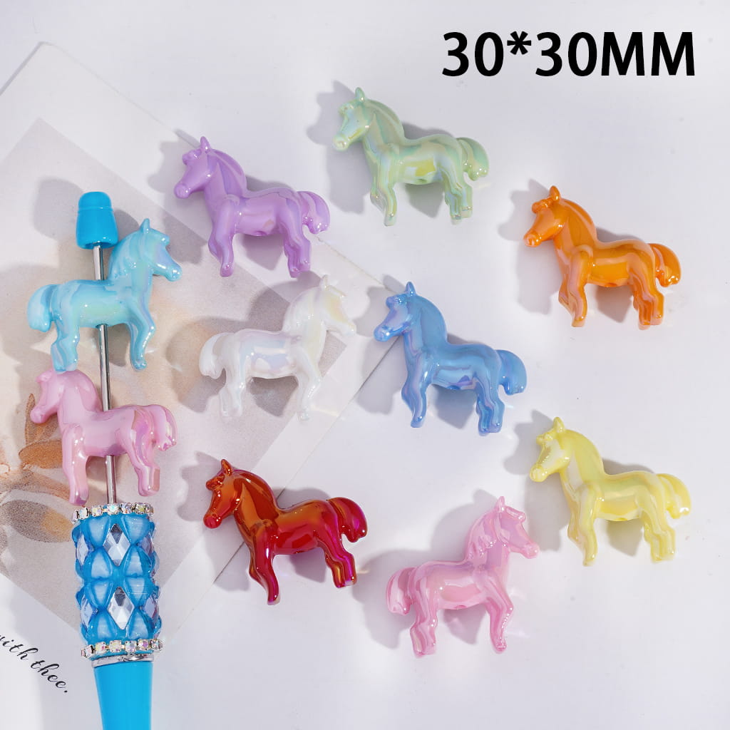 UV Coated Macaron Color Steed Horse Shape Acrylic Beads 30*30MM Random Mix
