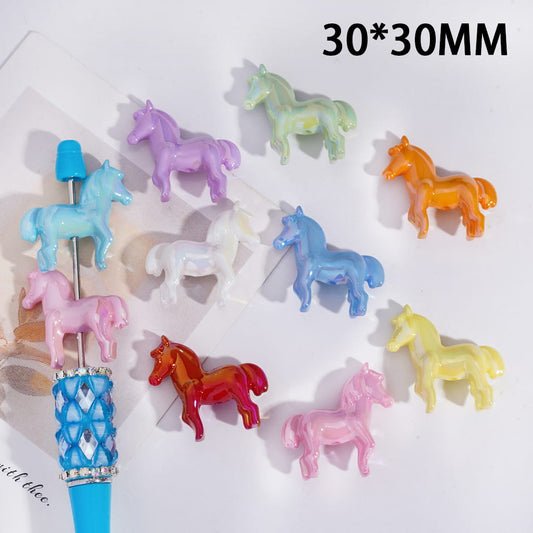 UV Coated Macaron Color Steed Horse Shape Acrylic Beads 30*30MM Random Mix