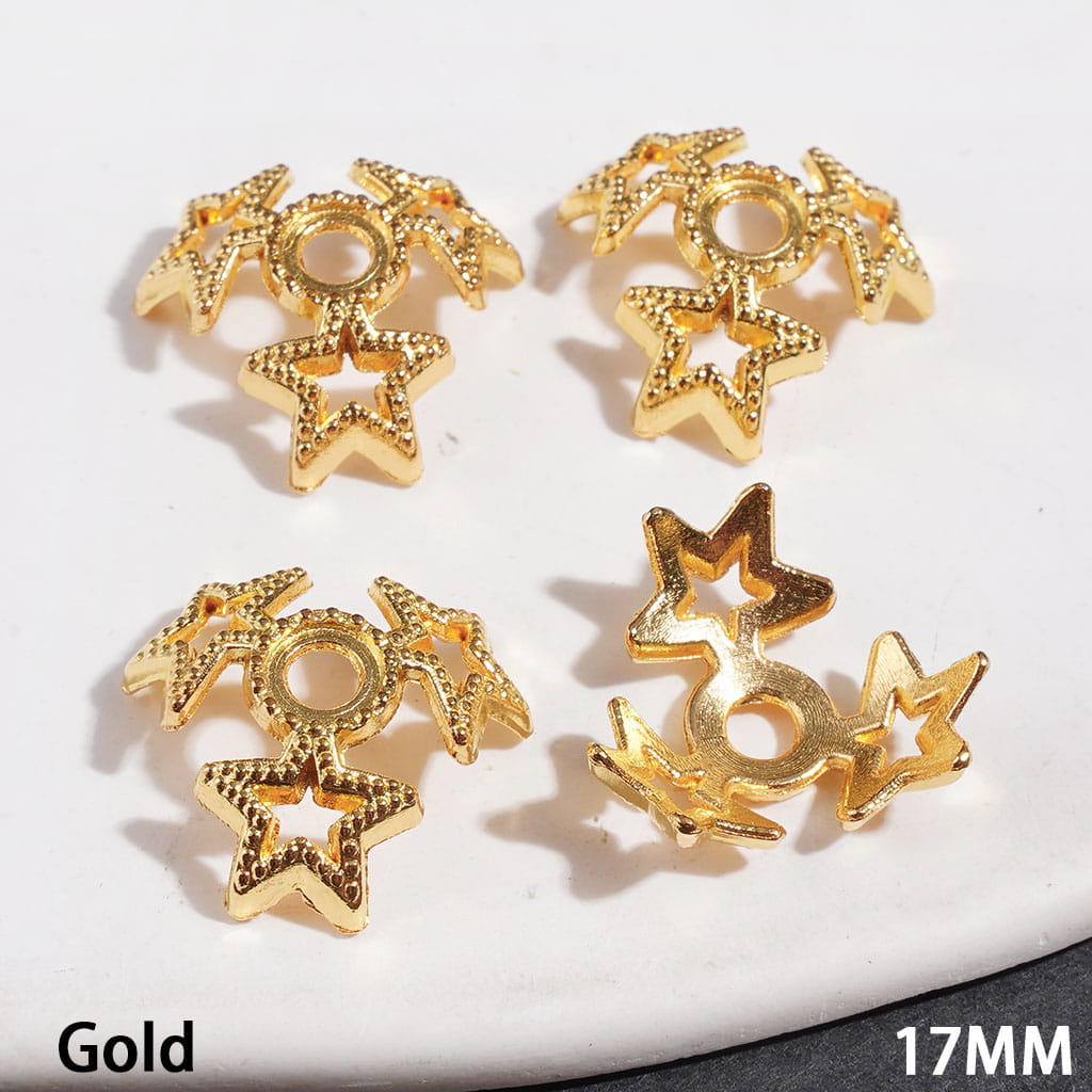 Adorable Hollow Five-Point Star Alloy Beads Cap Cages, 17MM, Multicolor, (They Fit 16MM Beads)