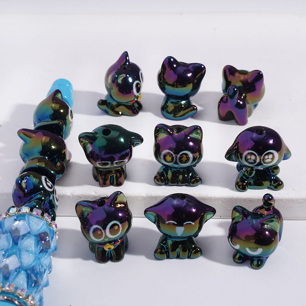 UV Coated Black Kitty Acrylic Beads in Various Styles Random Mix