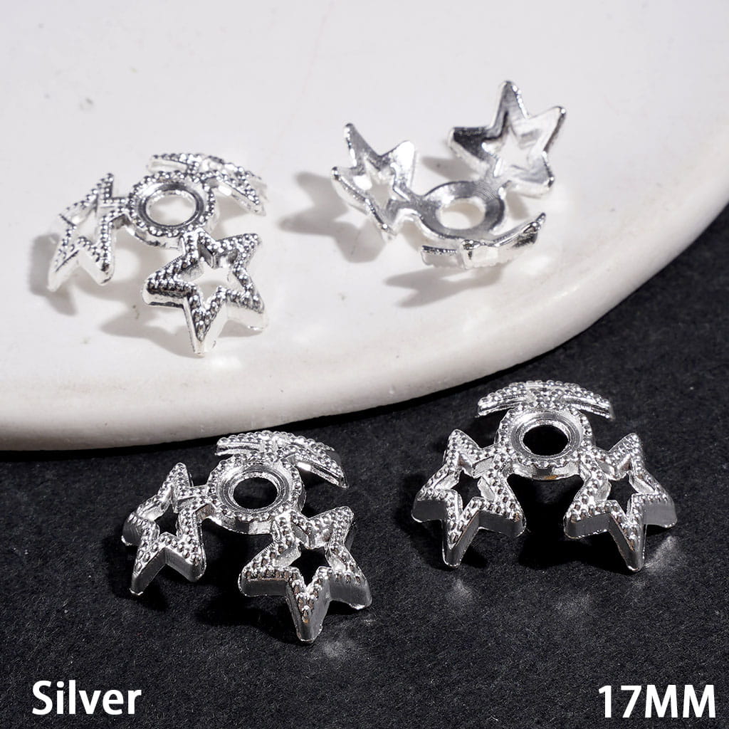 Adorable Hollow Five-Point Star Alloy Beads Cap Cages, 17MM, Multicolor, (They Fit 16MM Beads)