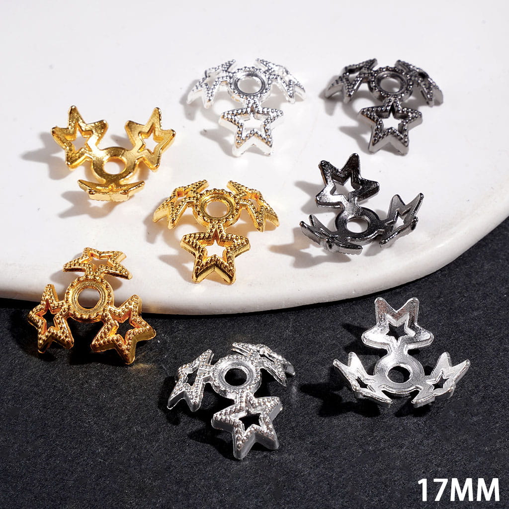 Adorable Hollow Five-Point Star Alloy Beads Cap Cages, 17MM, Multicolor, (They Fit 16MM Beads)