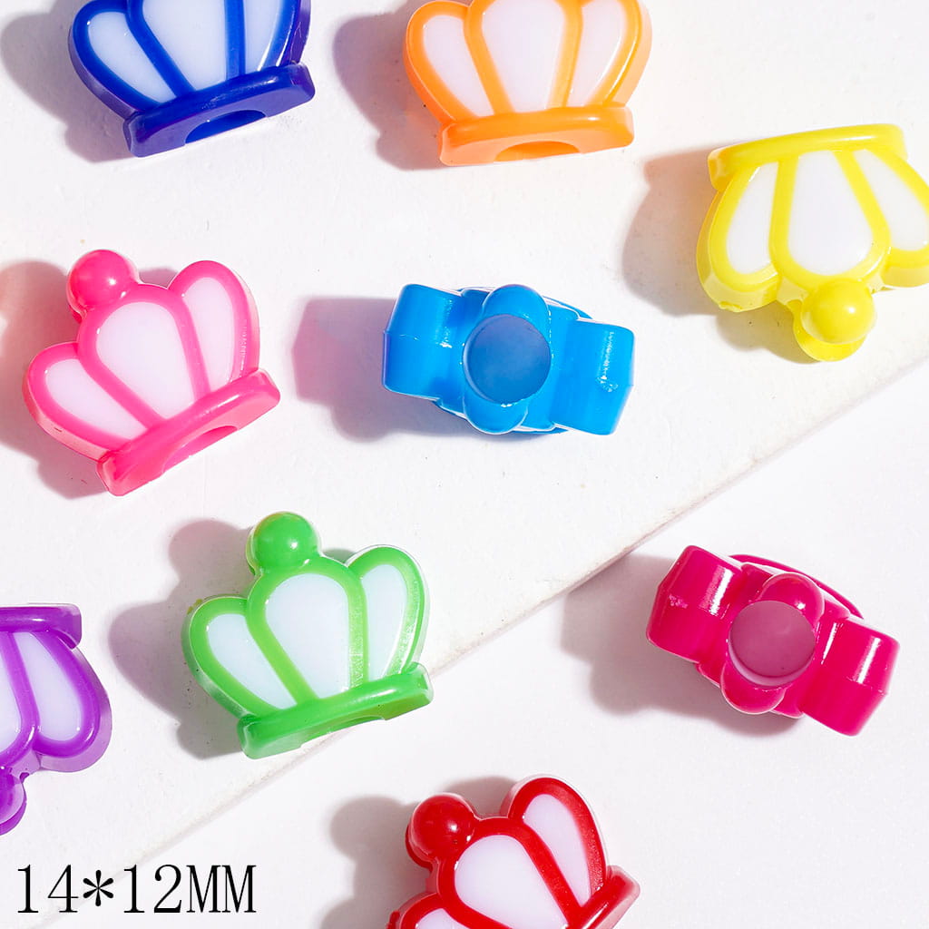 Cute Royal Crown Shape Big Hole Acrylic Beads, 14*12MM, Multi-Color, Random Mix (The Diameter is Around 5MM)