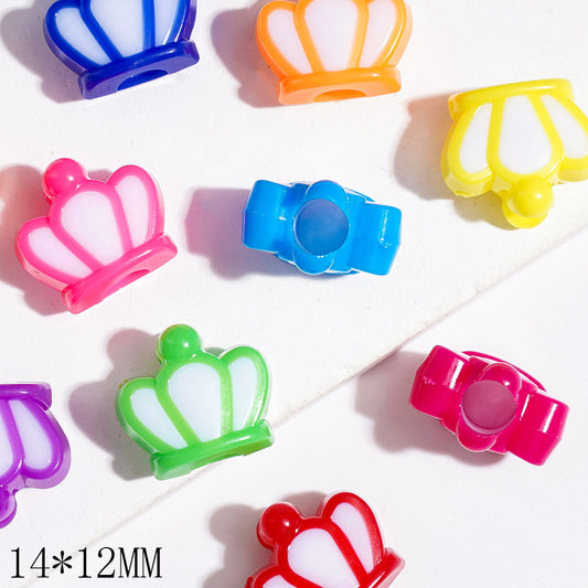 Cute Royal Crown Shape Big Hole Acrylic Beads, 14*12MM, Multi-Color, Random Mix (The Diameter is Around 5MM)