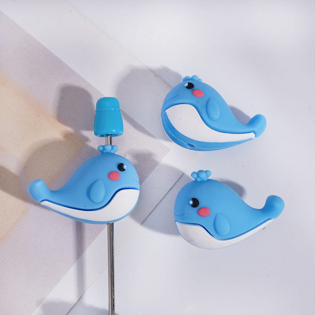3D Adorable Blue Whale with Water Spout Silicone Focal Beads