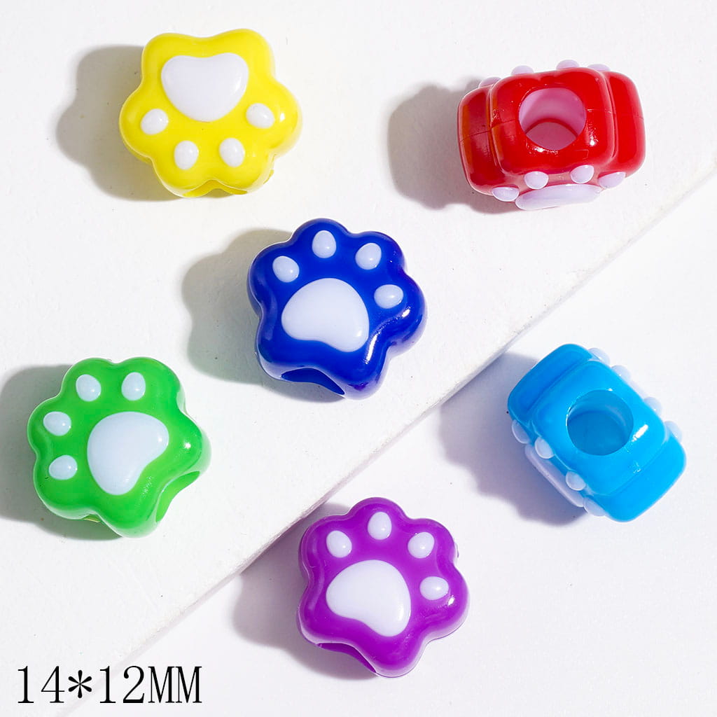 Playful Cat Claw Shape Big Hole Acrylic Beads, 14*12MM, Multi-Color, Random Mix (The Diameter is Around 5MM)