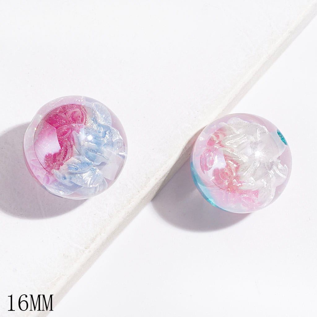 UV-Finished Sparkling Double-Layer Five-Petal Flower Glitter Round Acrylic Beads for Bracelets, 16MM Multi-Color Random Mix