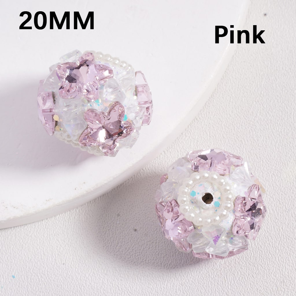 Sparkling Star Mini Rock Rhinestones with White Pearls Multi Color Luminous Clay Beads 20MM