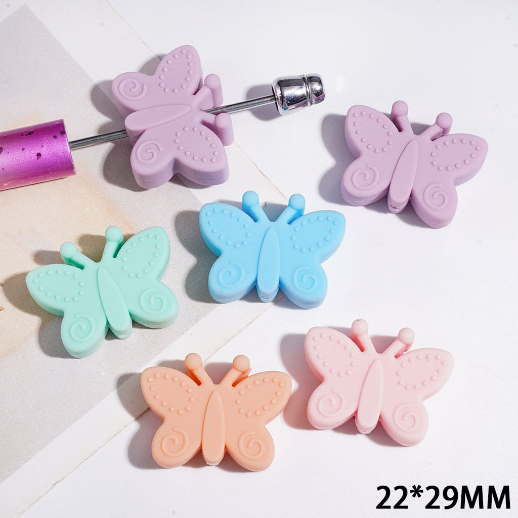 Silicone Beads Butterfly with Opening Wings, Multi-Color, 22*29MM