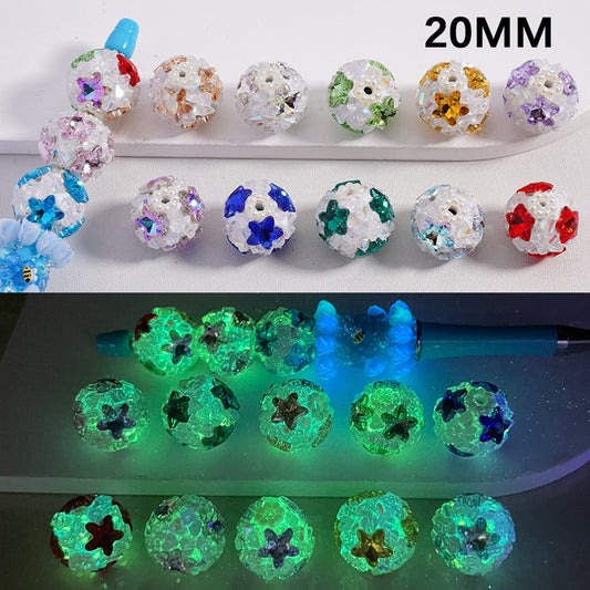 Sparkling Star Mini Rock Rhinestones with White Pearls Multi Color Luminous Clay Beads 20MM
