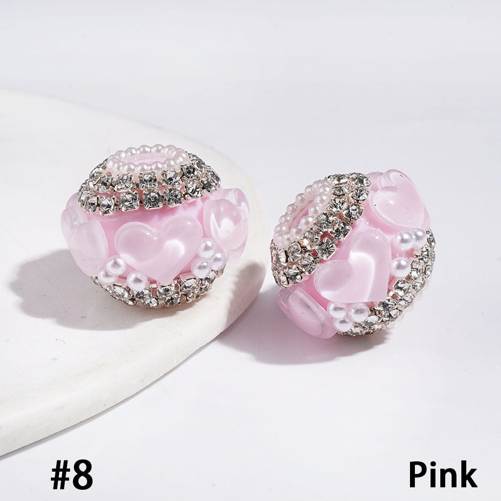 Handmade Acrylic Beads with Heart Rhinestones and White Pearl, Clear Rhinestone and White Pearl Chains, 22MM Multi-Color