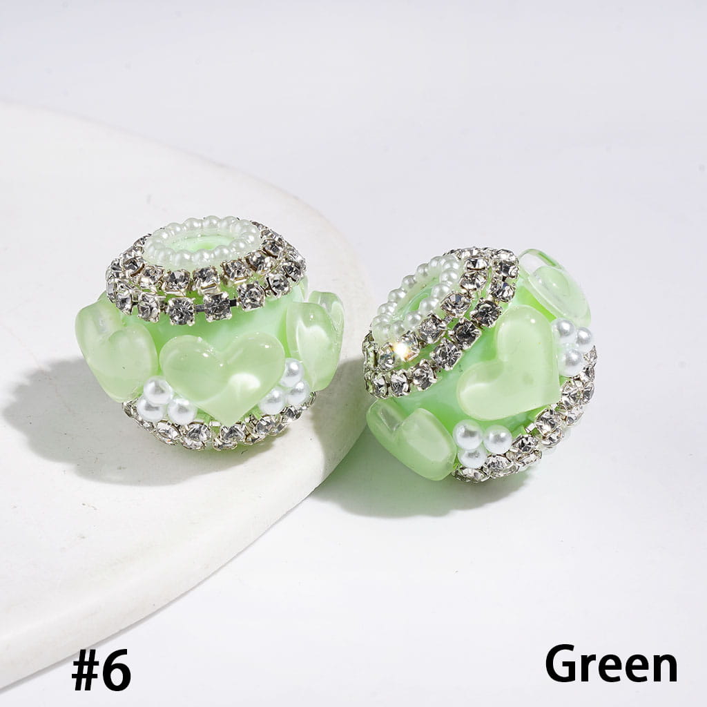 Handmade Acrylic Beads with Heart Rhinestones and White Pearl, Clear Rhinestone and White Pearl Chains, 22MM Multi-Color
