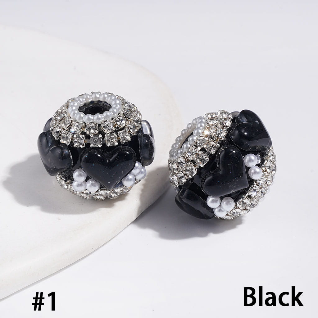 Handmade Acrylic Beads with Heart Rhinestones and White Pearl, Clear Rhinestone and White Pearl Chains, 22MM Multi-Color