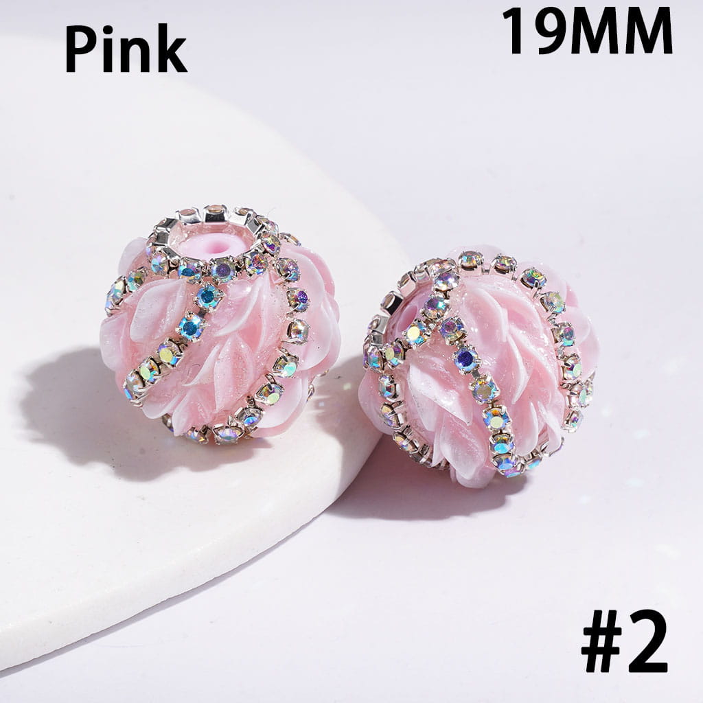 Hand-Made Acrylic Beads with AB Rhinestones Chains and Glittery Leaf, 19MM, Multi Colors