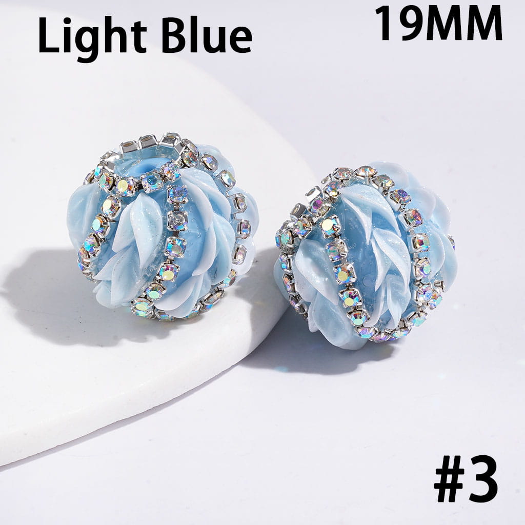 Hand-Made Acrylic Beads with AB Rhinestones Chains and Glittery Leaf, 19MM, Multi Colors