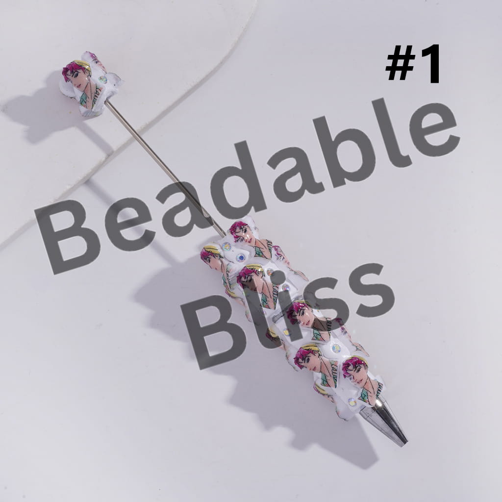 Beadable Clay Pens with Boy Band Series, AB Rhinestones and White Pearl