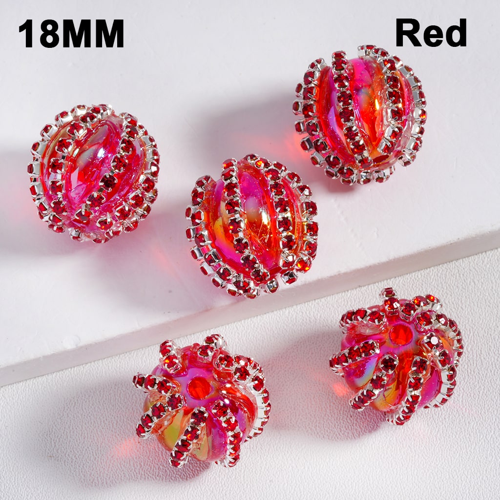 UV Coated with Shiny Rhinestone Chains Multi Color Translucent Acrylic Beads 18MM
