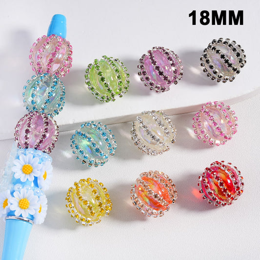 UV Coated with Shiny Rhinestone Chains Multi Color Translucent Acrylic Beads 18MM