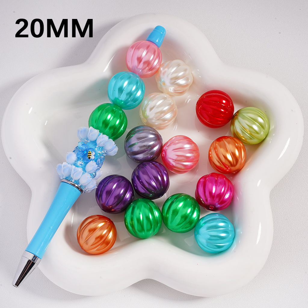 Pumpkin Stripe Pattern Shiny Acrylic Beads 20MM Multi Color (Single Color is available for 125pcs(whole bag) Only)