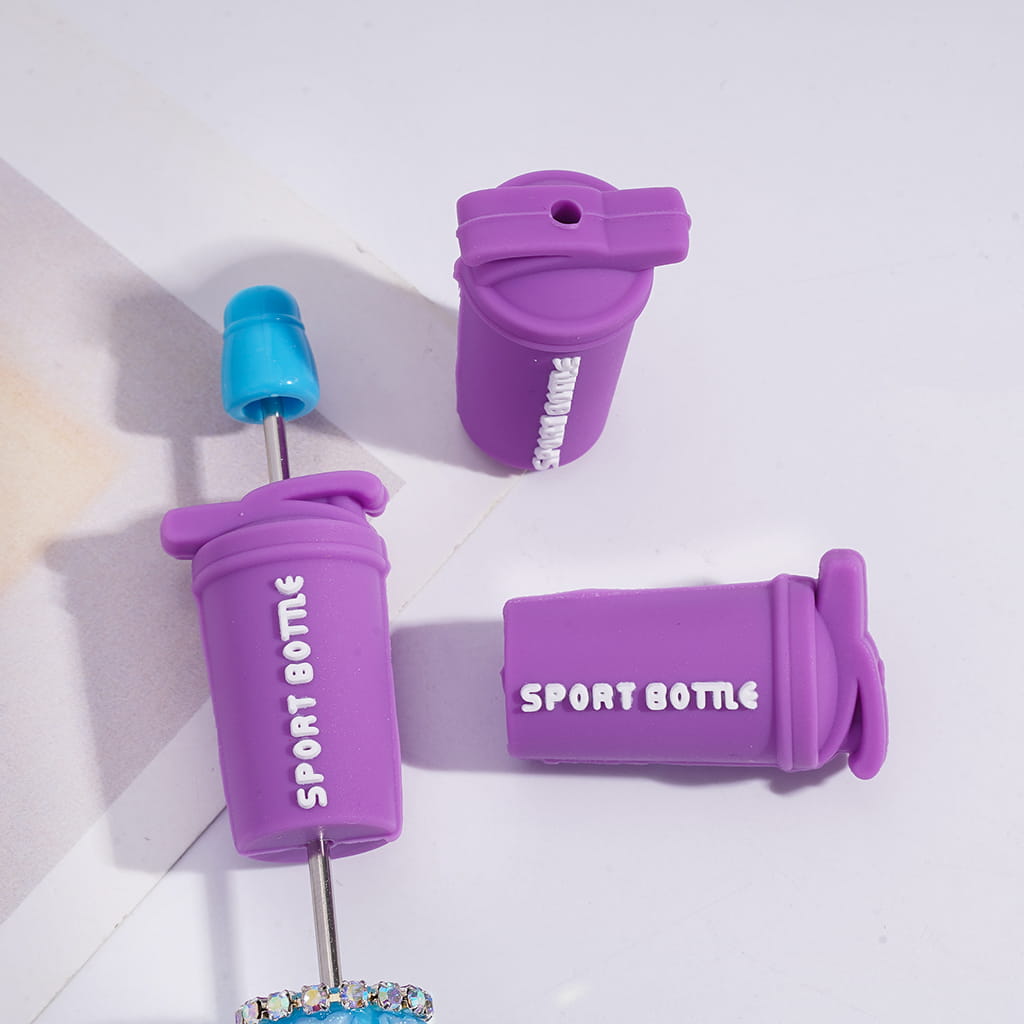 3D Sports Gym Equipment Theme Water Bottle Shape Silicone Focal Beads