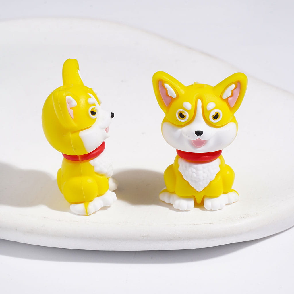 3D Cute Red Collar Sitting Dog Character Silicone Focal Beads, 20*28MM, Yellow & Light Brown