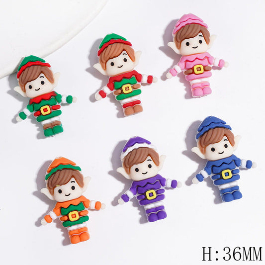 3D Festive Christmas Elf Character with Pointed Ears & Hat Silicone Focal Beads, Height 36MM, Multi-Color