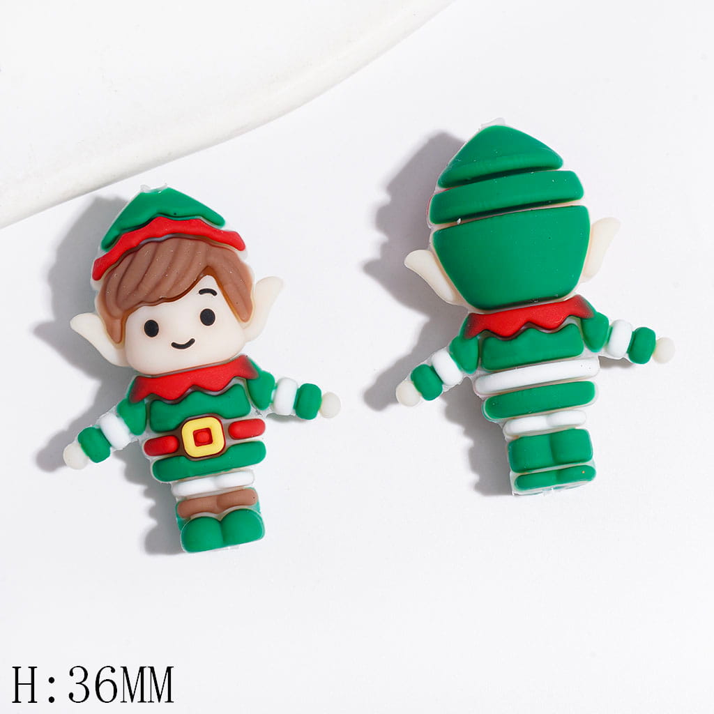 3D Festive Christmas Elf Character with Pointed Ears & Hat Silicone Focal Beads, Height 36MM, Multi-Color
