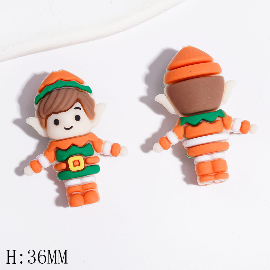 3D Festive Christmas Elf Character with Pointed Ears & Hat Silicone Focal Beads, Height 36MM, Multi-Color