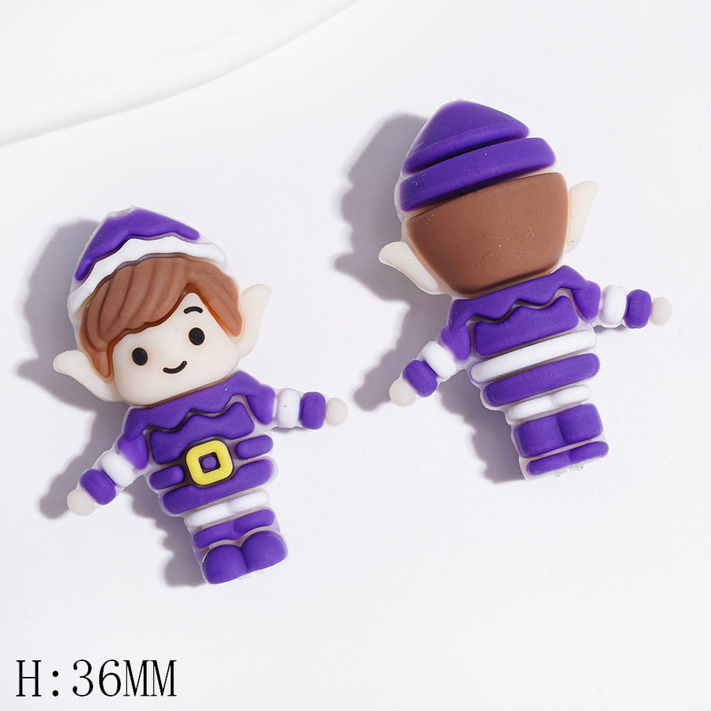3D Festive Christmas Elf Character with Pointed Ears & Hat Silicone Focal Beads, Height 36MM, Multi-Color