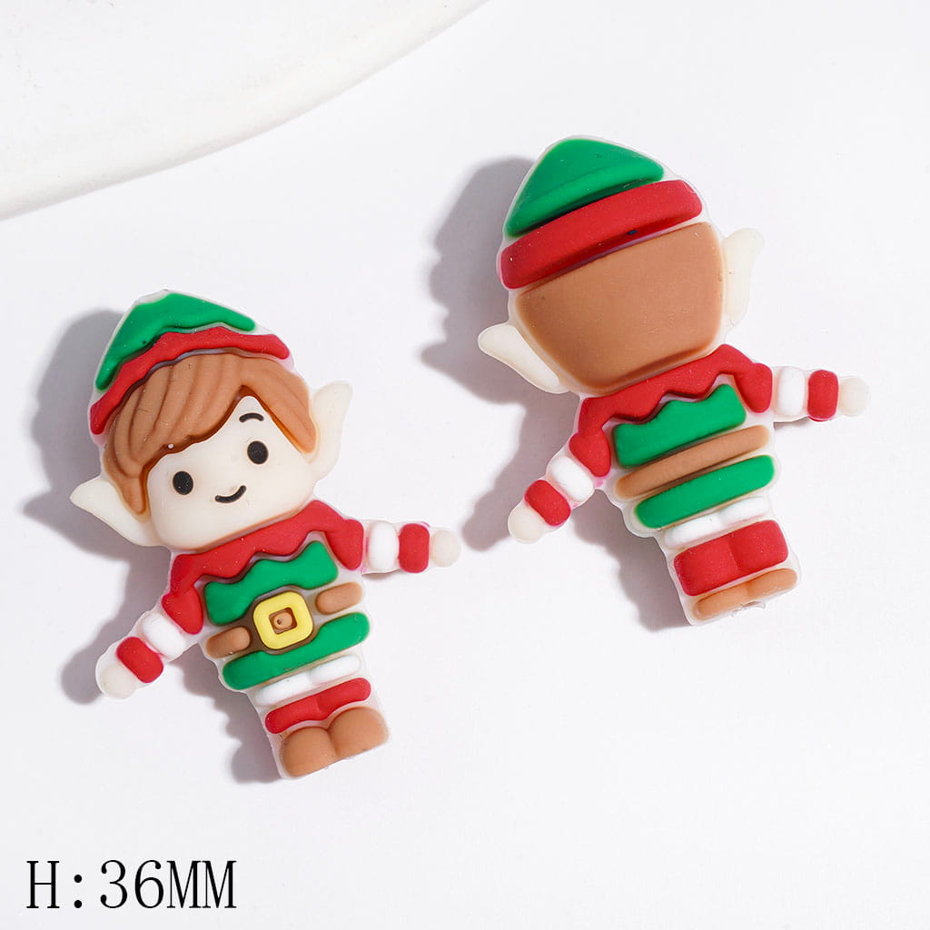 3D Festive Christmas Elf Character with Pointed Ears & Hat Silicone Focal Beads, Height 36MM, Multi-Color