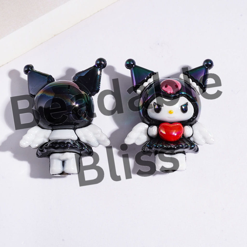 UV Coating Evil Girl Character Holding Heart with Wings Soft PVC Rubber Beads Height 32MM, Multi Colors