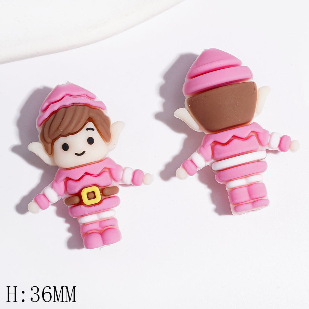 3D Festive Christmas Elf Character with Pointed Ears & Hat Silicone Focal Beads, Height 36MM, Multi-Color