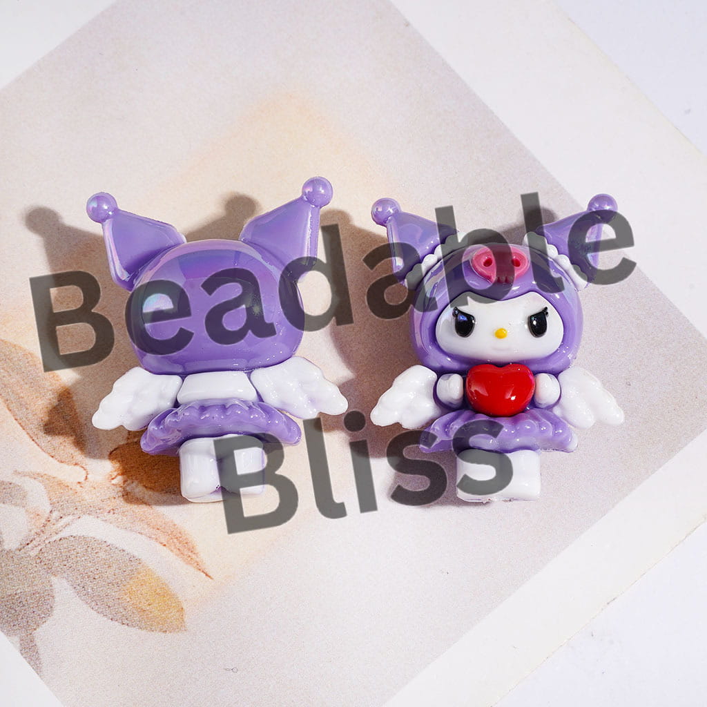 UV Coating Evil Girl Character Holding Heart with Wings Soft PVC Rubber Beads Height 32MM, Multi Colors