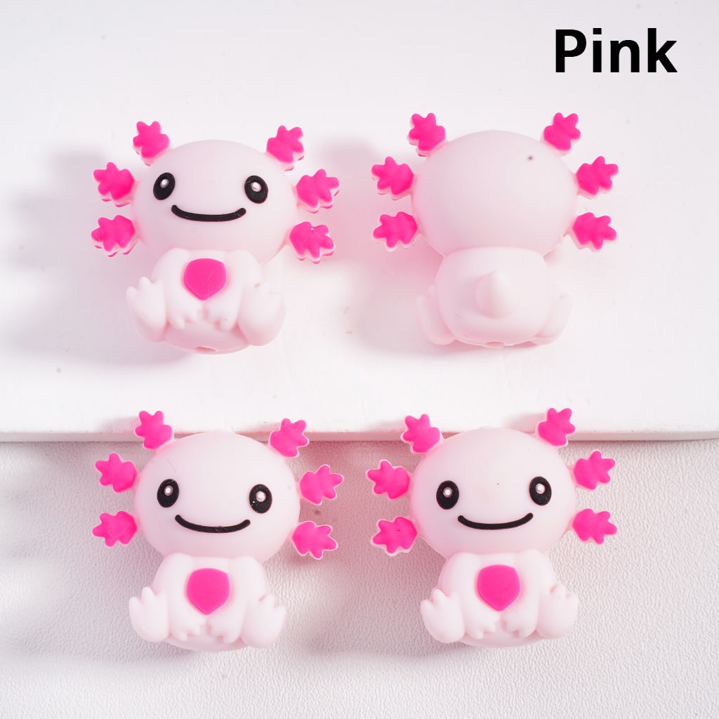 3D Cute Pink Axolotl Chameleon Silicone Focal Bead