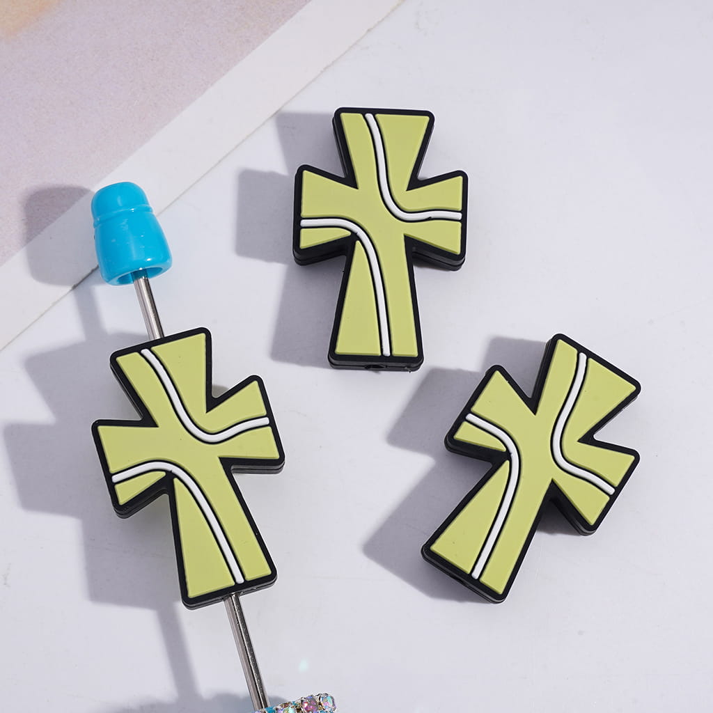 JESUS Cross with Sports Ball Textures Silicone Focal Beads