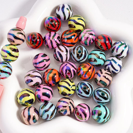 UV Coating Black Zebra Stripes Solid Color Acrylic Beads 16MM