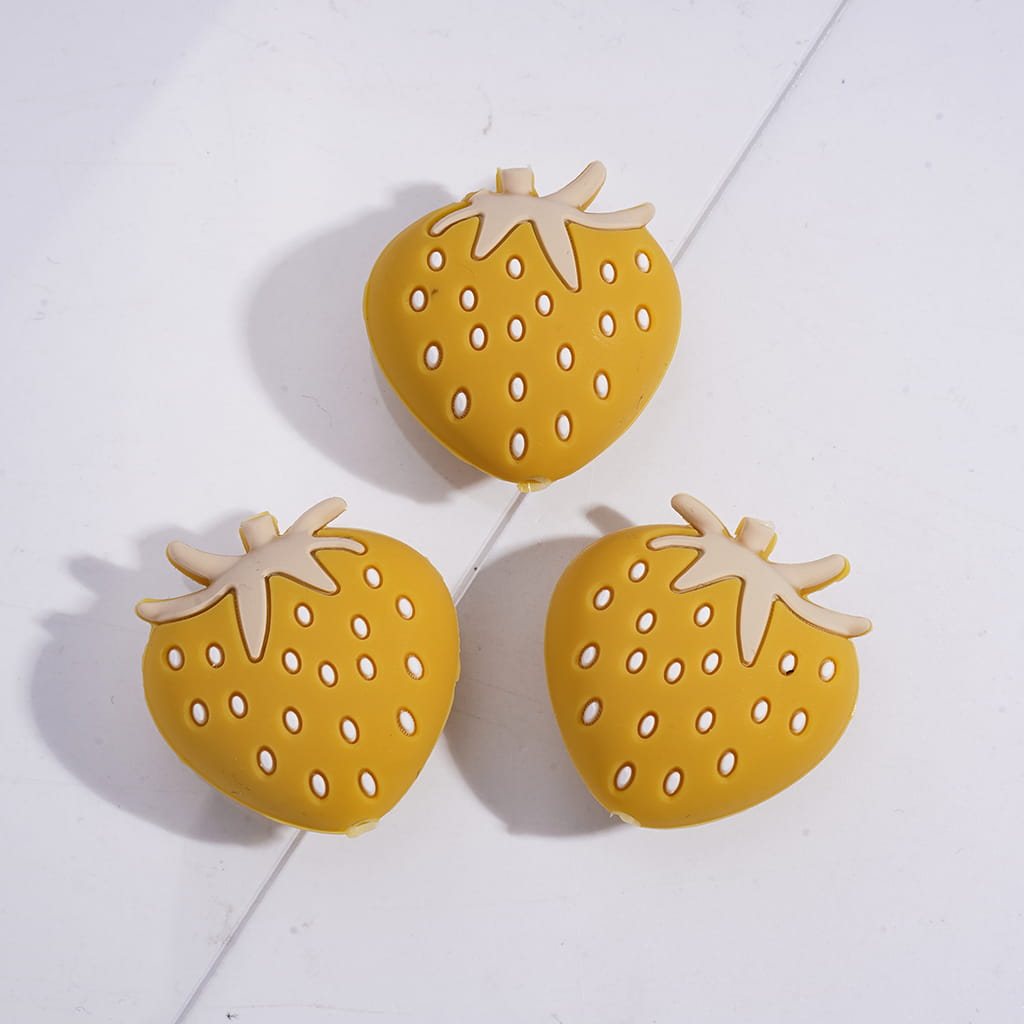 3D Plump Strawberry in Various Colors Silicone Focal Beads