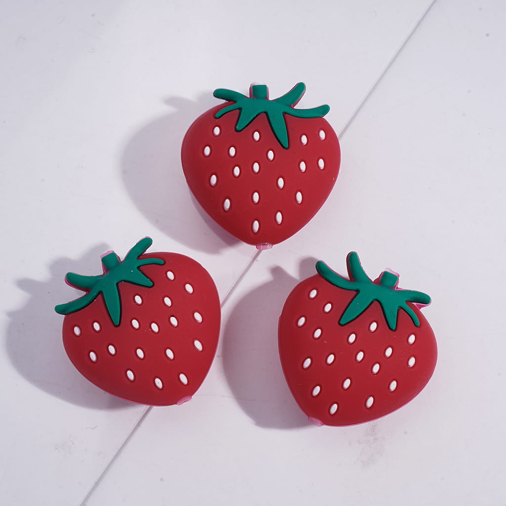 3D Plump Strawberry in Various Colors Silicone Focal Beads