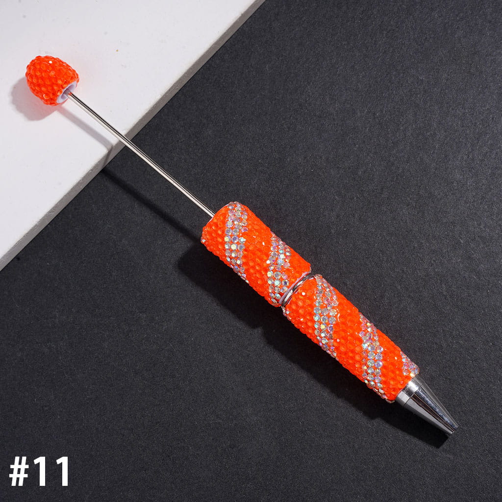 Elegant Oblique Stripe Double-Color Sparkling Rhinestone Covered Design Beadable Clay Pen, Multicolor