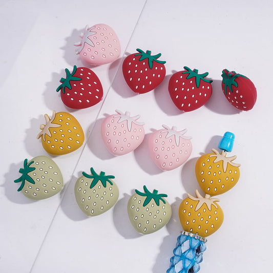 3D Plump Strawberry in Various Colors Silicone Focal Beads