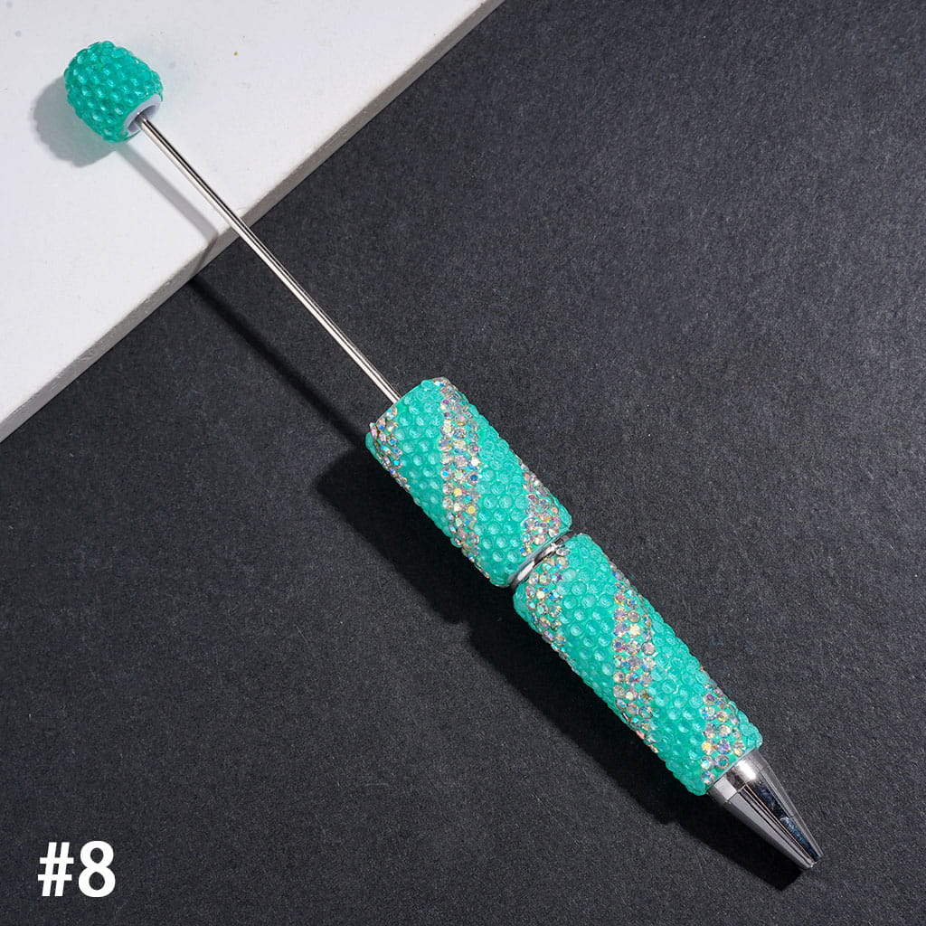 Elegant Oblique Stripe Double-Color Sparkling Rhinestone Covered Design Beadable Clay Pen, Multicolor