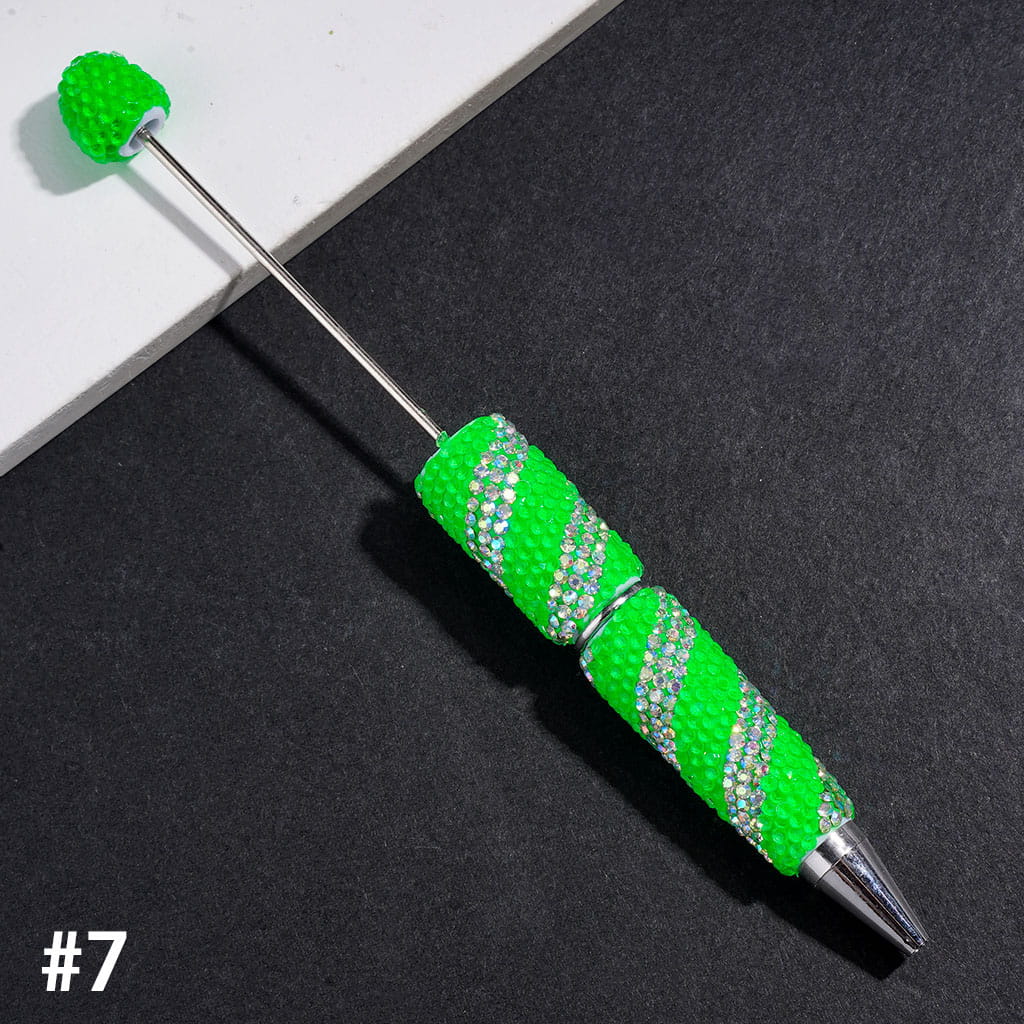 Elegant Oblique Stripe Double-Color Sparkling Rhinestone Covered Design Beadable Clay Pen, Multicolor