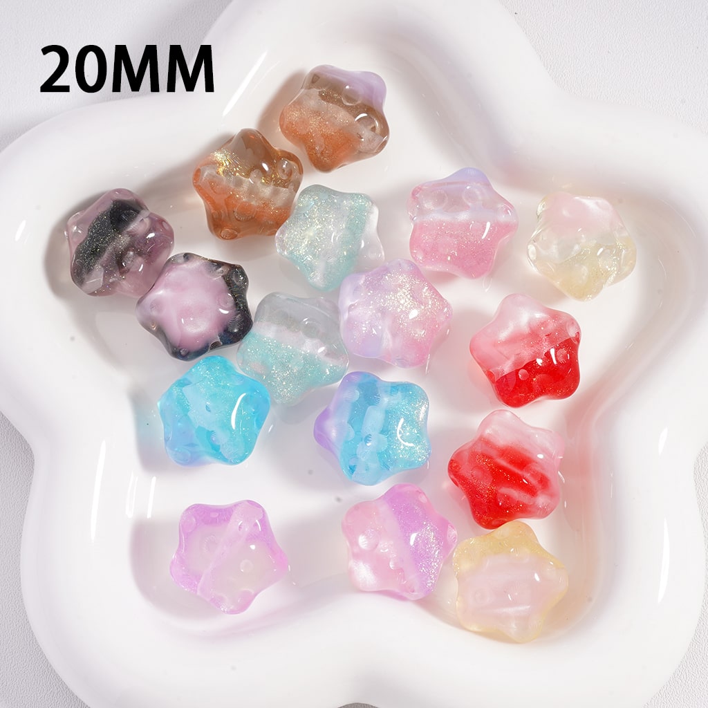 Star Shape with Meteor Crater Design Glitter Acrylic Beads  Double Color  20MM  Single Color Available in 100pcs Whole Bag Only