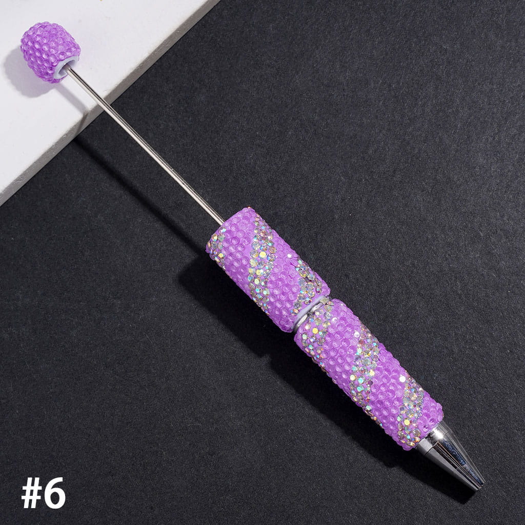 Elegant Oblique Stripe Double-Color Sparkling Rhinestone Covered Design Beadable Clay Pen, Multicolor