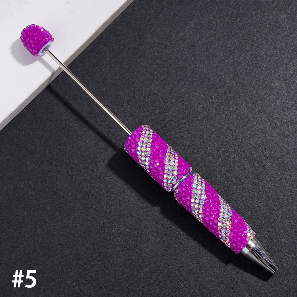 Elegant Oblique Stripe Double-Color Sparkling Rhinestone Covered Design Beadable Clay Pen, Multicolor