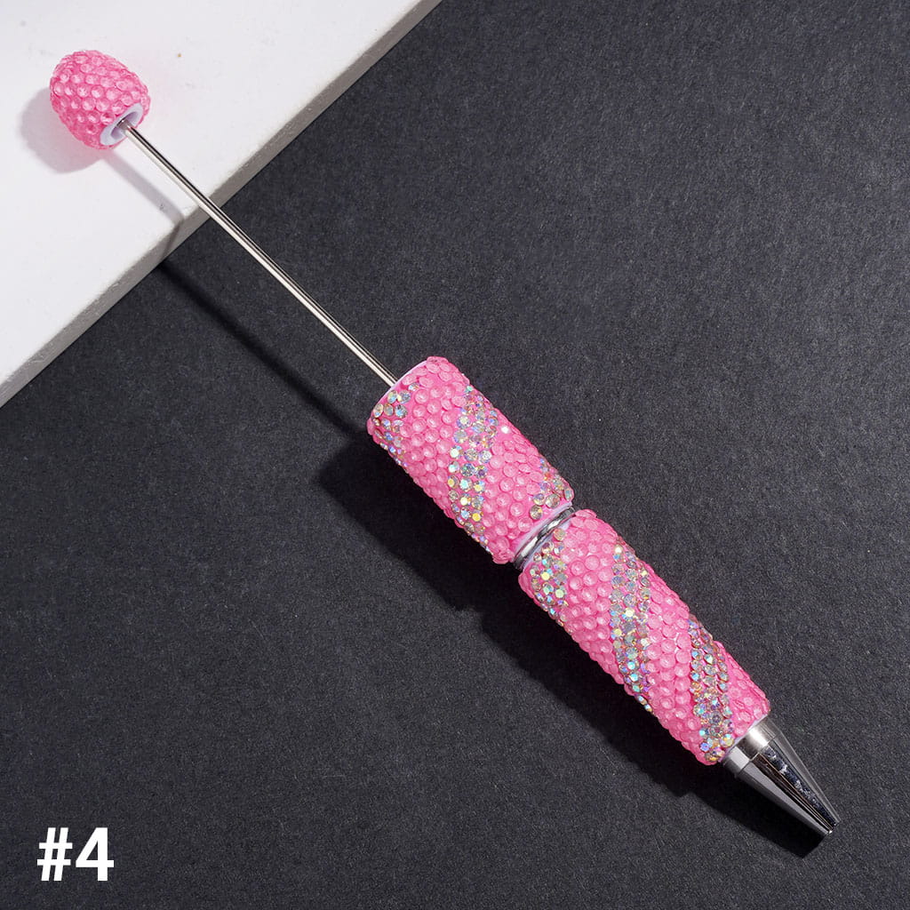 Elegant Oblique Stripe Double-Color Sparkling Rhinestone Covered Design Beadable Clay Pen, Multicolor