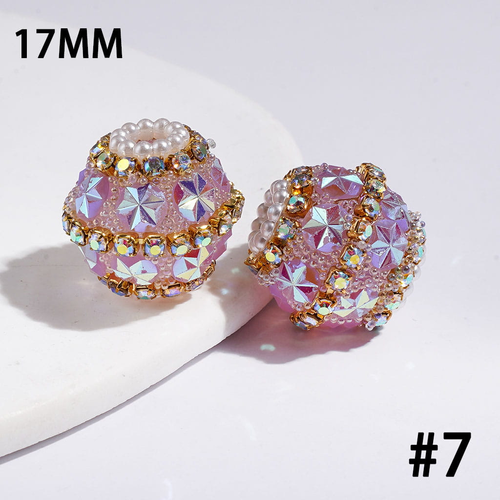 UV Coating Snowflake Rhinestone & Pearl Pave Acrylic Sugar Beads, 17MM, Assorted Colors, Random Mix