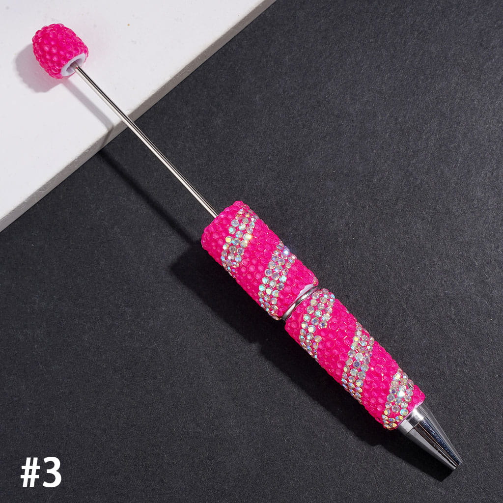 Elegant Oblique Stripe Double-Color Sparkling Rhinestone Covered Design Beadable Clay Pen, Multicolor